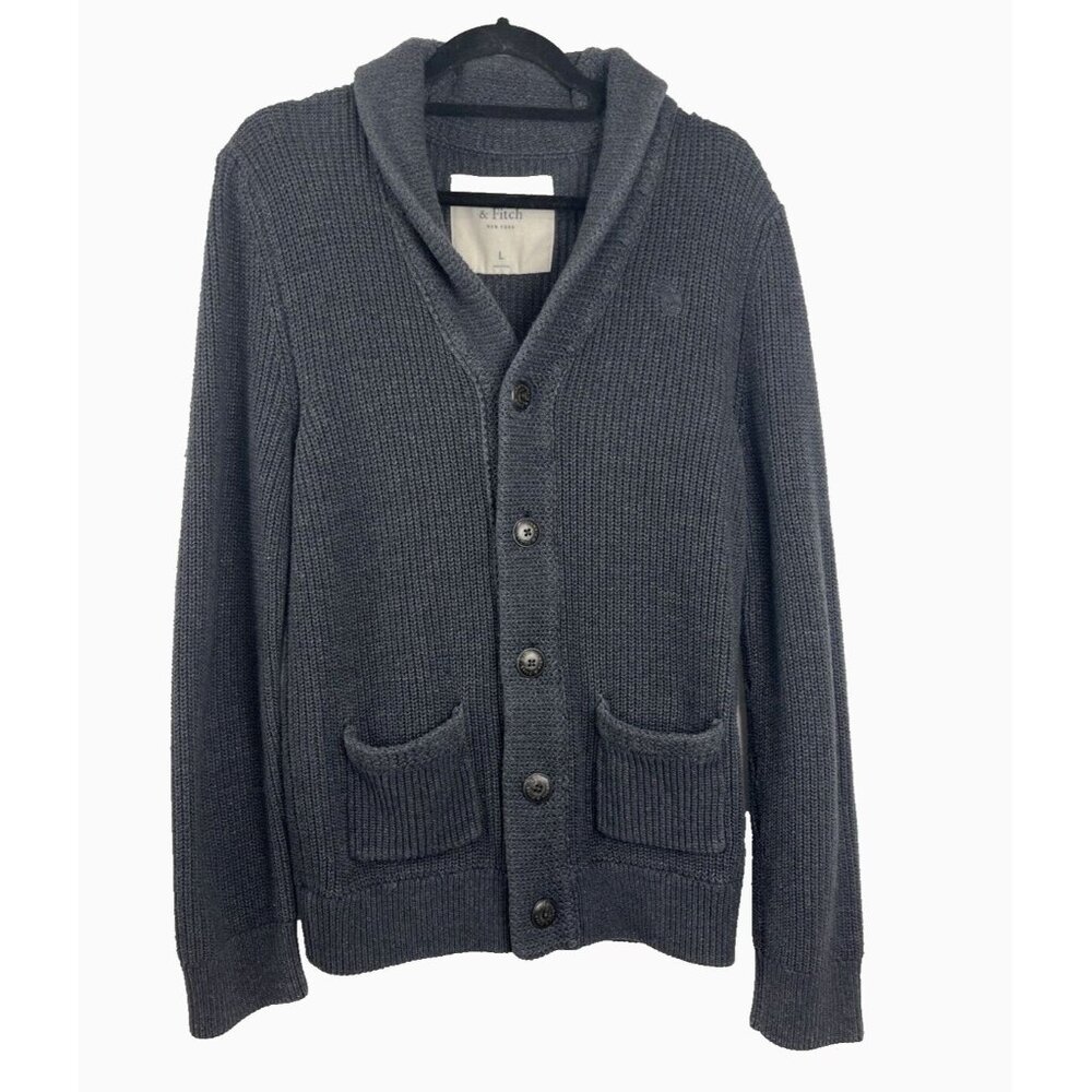 Abercrombie & Fitch Navy Blue Cotton Grandpacore V-Neck Sweater Mens Size L
